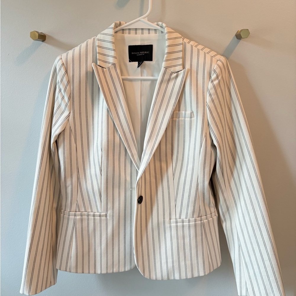 Banana Republic Women's Classic Blazer - Winter White (ivory) with Black Stripes